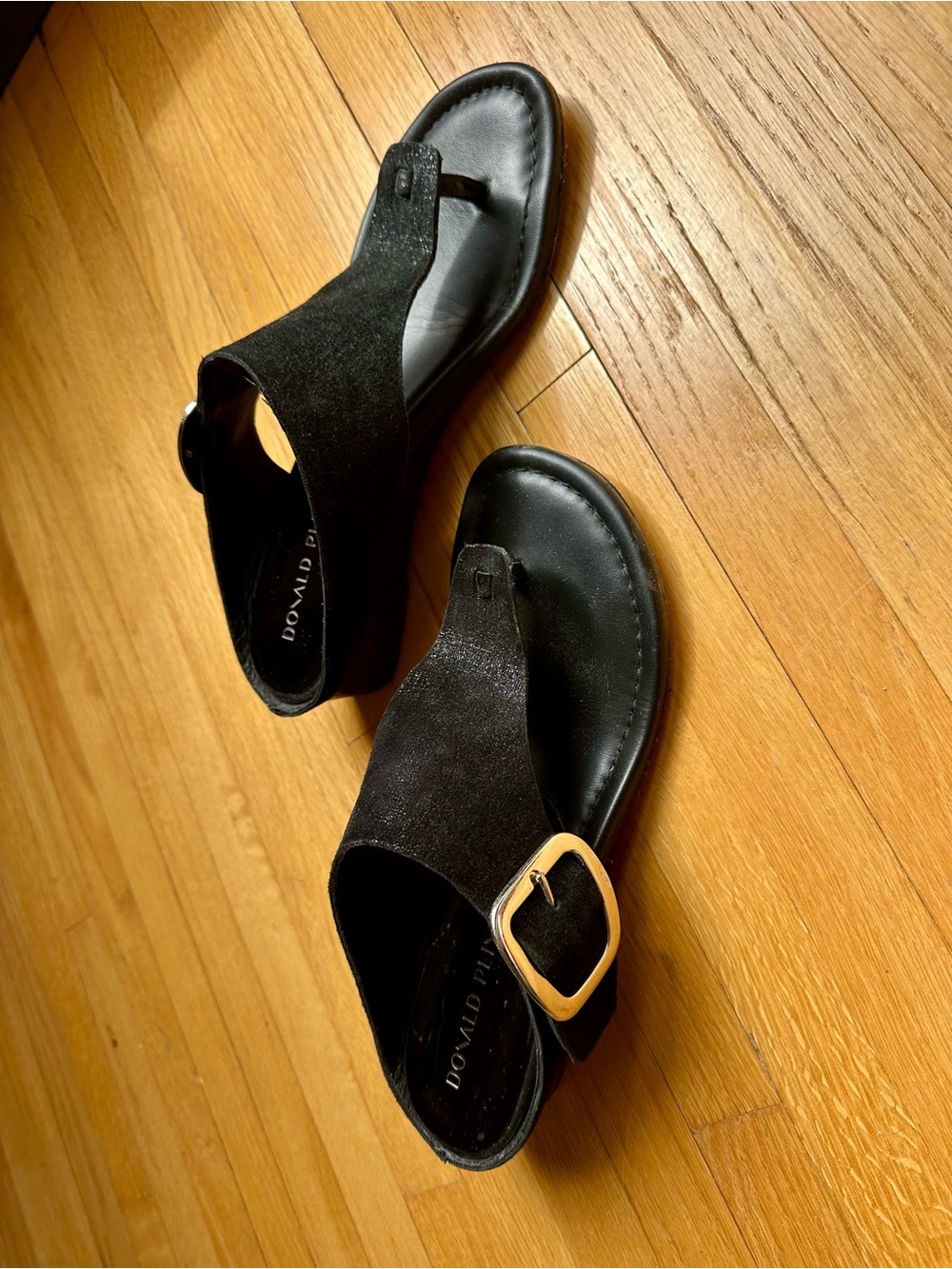 DONALD PLINER Black Women's Wedge Sandals with Silver Buckle Strap - Picture 3 of 5